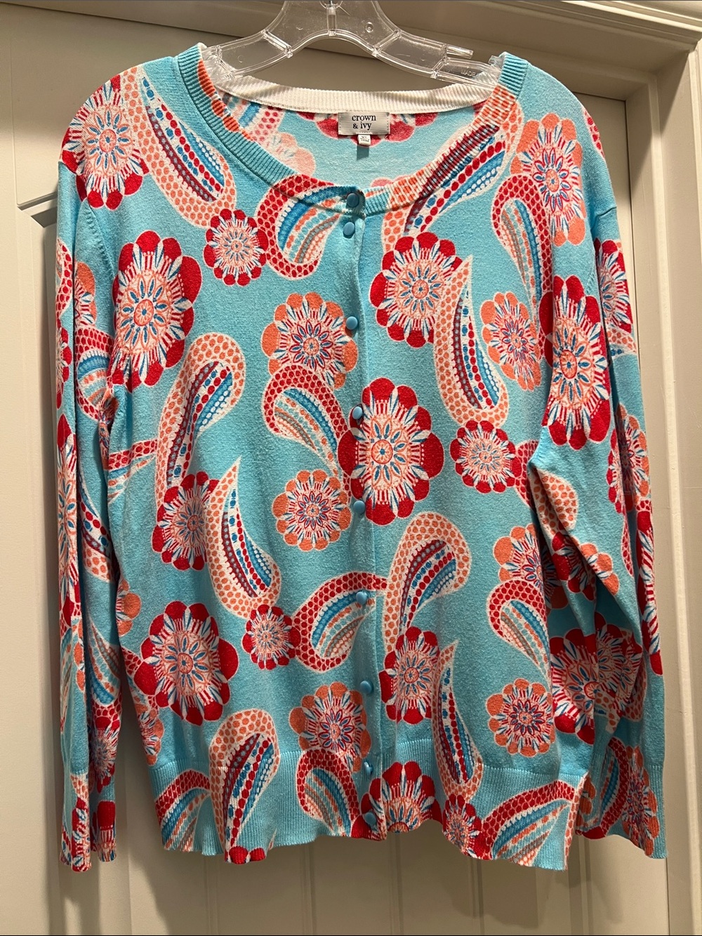 Bright Aqua Floral Paisley Button-Front Cardigan